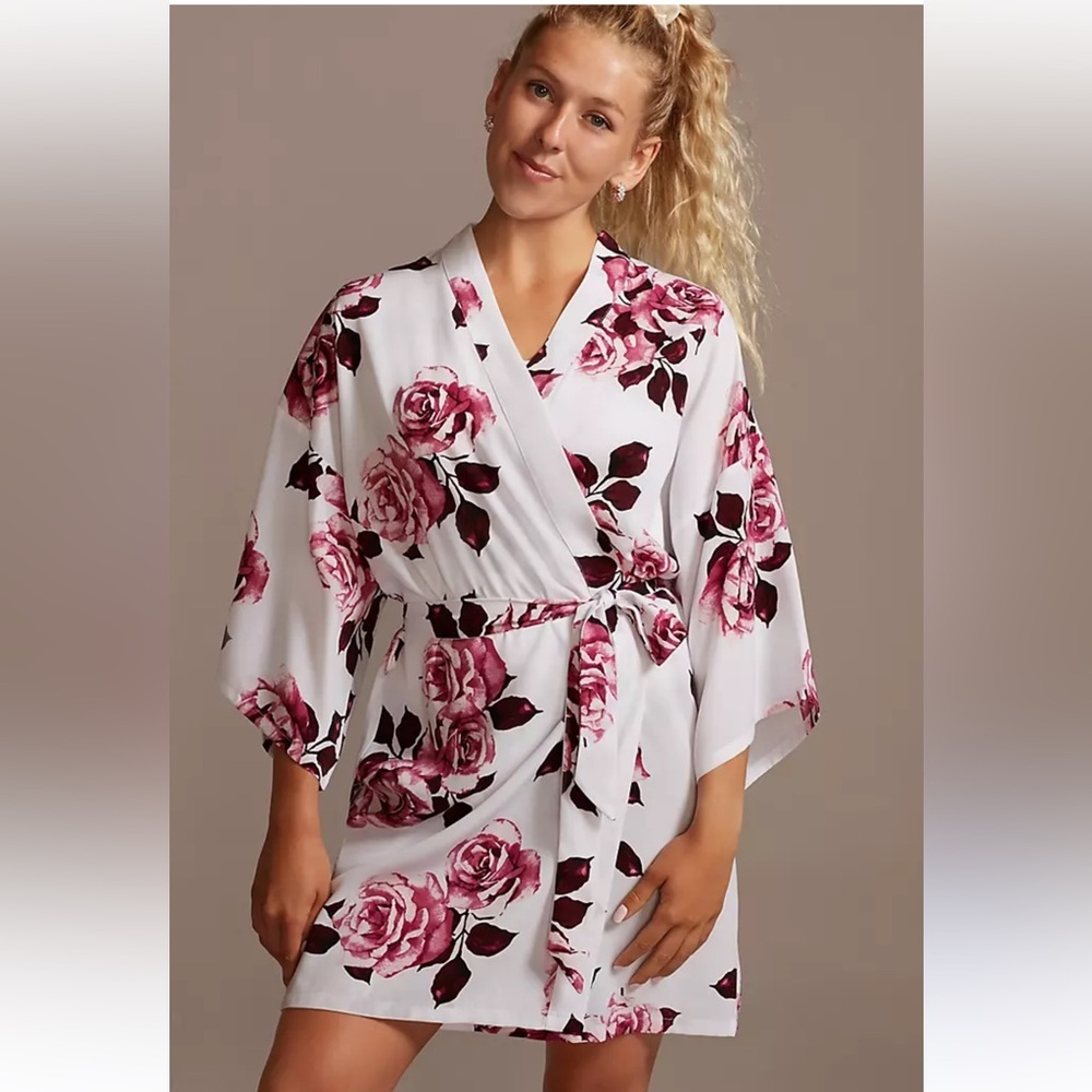 13. DAVID'S BRIDAL Wine Roses Floral Robe